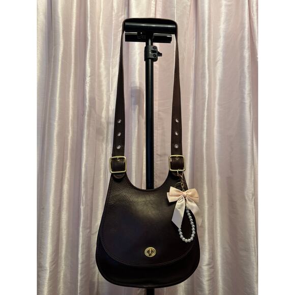 Vintage Coach 9988 Dark Mahogany Crescent Saddle Crossbody – Made in USA - Picture 2 of 12